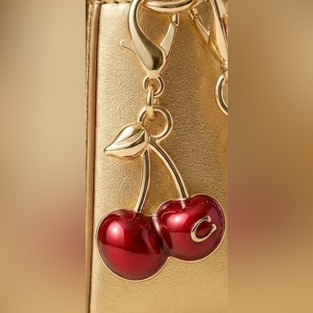 Adorable Coach C Logo Cherry Keychain Bag charm with Gold Accents - Picture 2 of 4
